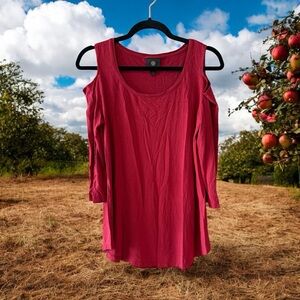 JM Collection Dark Red Cold Shoulder Top